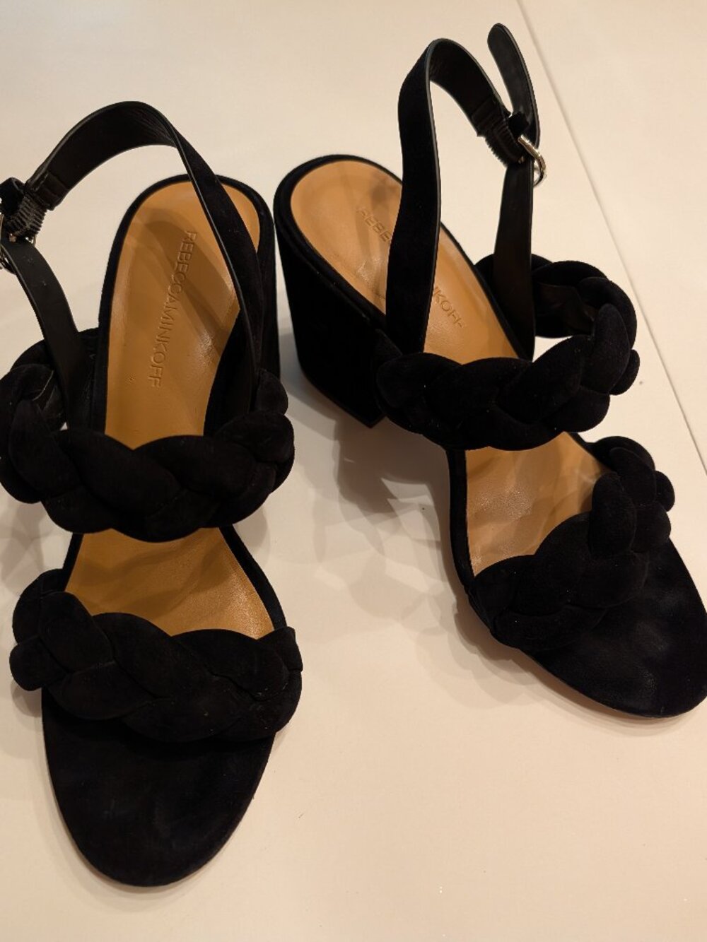 Rebecca Minkoff black braided leather heels